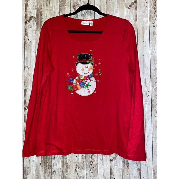 Women's Kim Rogers Sparkle Snowman Christmas Red Blouse Shirt Top Size XL - Picture 1 of 4